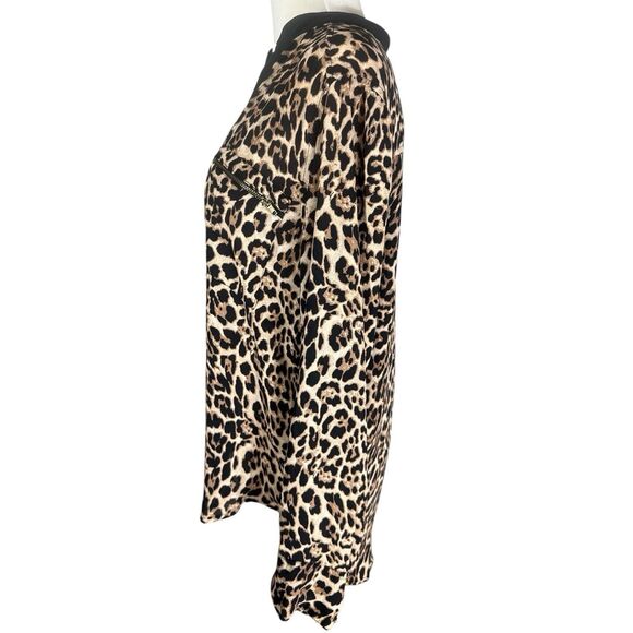 MNK Leopard Print Tunic Blouse Sz L Zip Pockets - Picture 3 of 7